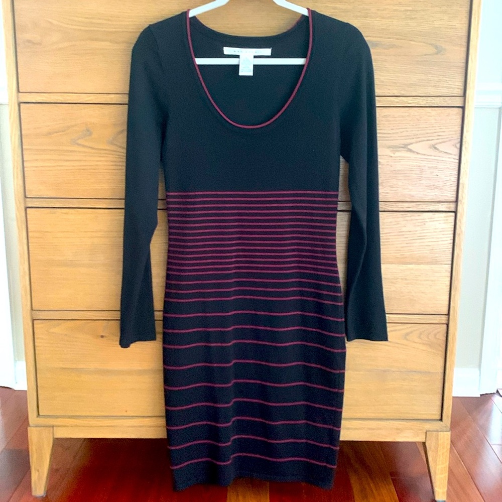 Max Studio black with maroon striped long sleeve dress